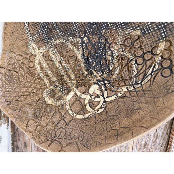 Vintage Brown Abstract Art Pottery Footed Bowl Signed - Picture 9 of 12